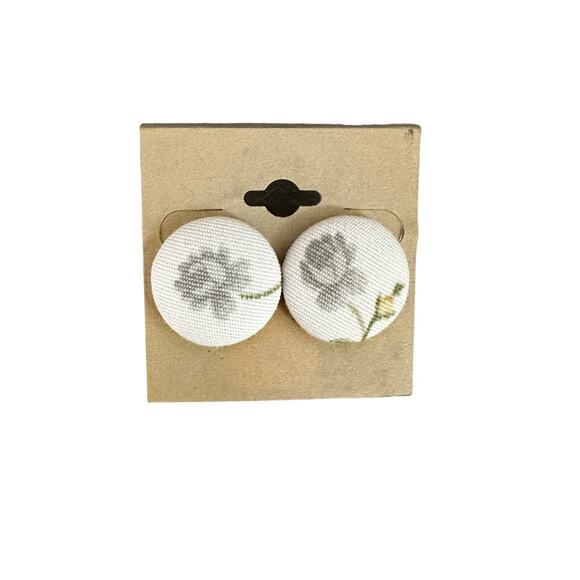 Blue Floral Button Earrings from Vintage Fabric - Picture 1 of 1